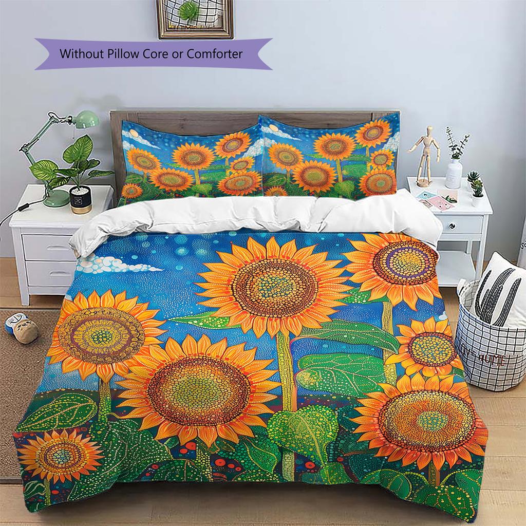 Polka Dot Sunflower Pattern Bedding Quilt Set Home Decoration Gift (1 * duvet cover + 2 * pillowcase without core)