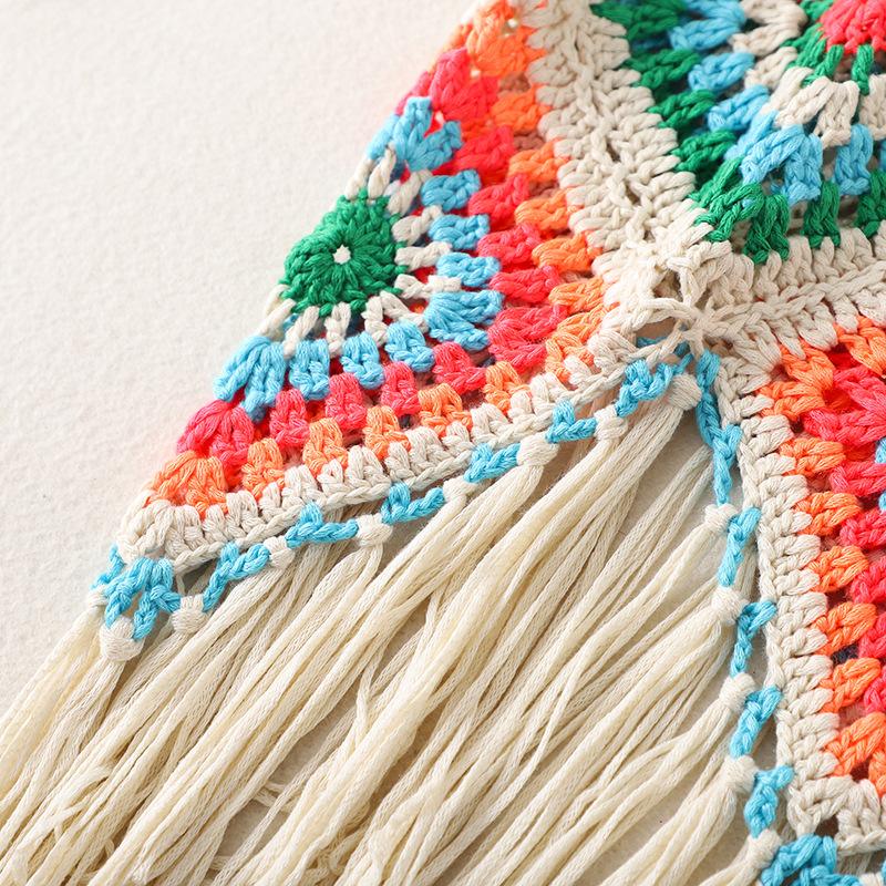 Summer Women's Camisole Ethnic Style Halter Pure Handmade Crochet Top Halter Bohemian Tassel Travel Holiday Vest