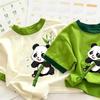 Kids Summer Cotton Short Sleeve T Shirt Cute Panda Print Korean Boys Girls Baby Trendy Top