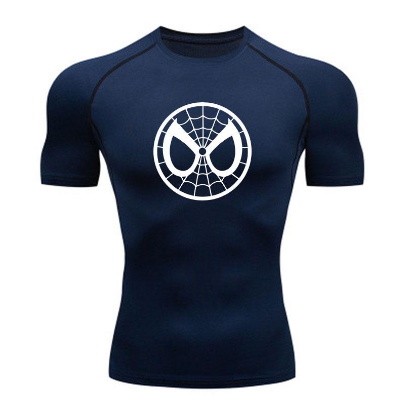 Men's Compression Workout T-Shirt, Breathable Quick Dry Athletic Spider Web Eye Print Short Sleeve Top for Gym Running Training Sports Wear