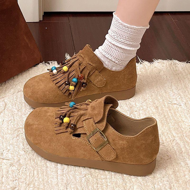 Flat-bottomed casual fringed beaded Birkenstocks women's 2025 spring and summer new comfortable and versatile popular women's single shoes