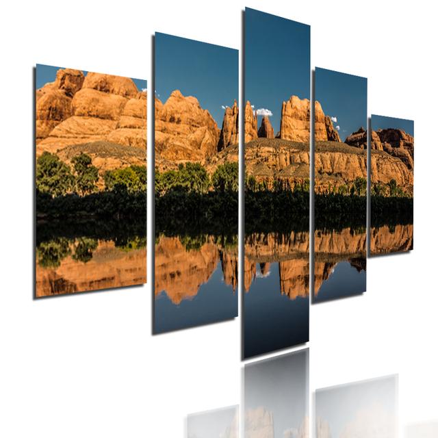 Sea Scenery Sunset Dusk Mountain Lake Landscape Poster  Canvas Painting 5 Pieces Modular Picture HD Print Wall Art Home Decor