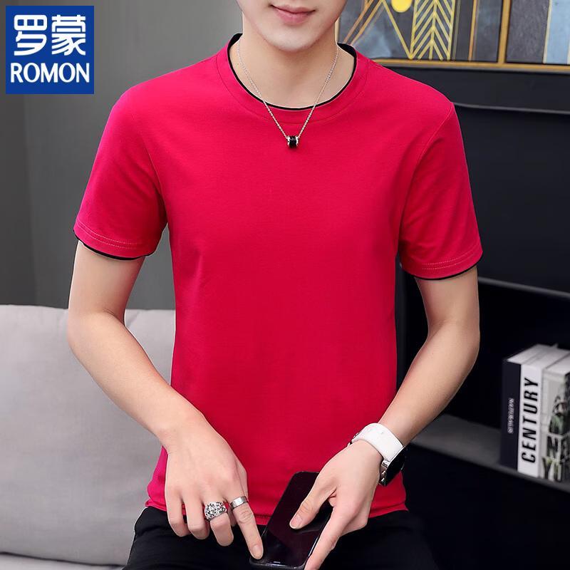 ROMON Men's Solid Round Neck Short Sleeve T-Shirt