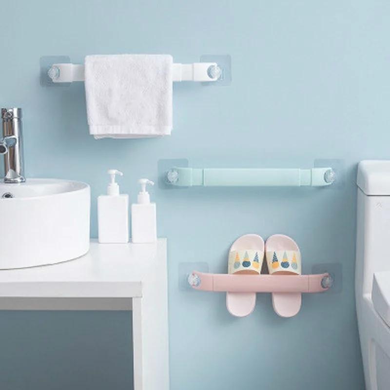 1 Pcs Adhesive Towel Rack Bathroom Towel Bar Shelf Wall Mounted Towels Hanger Toilet Suction Cup Holder Bathroom Organizer
