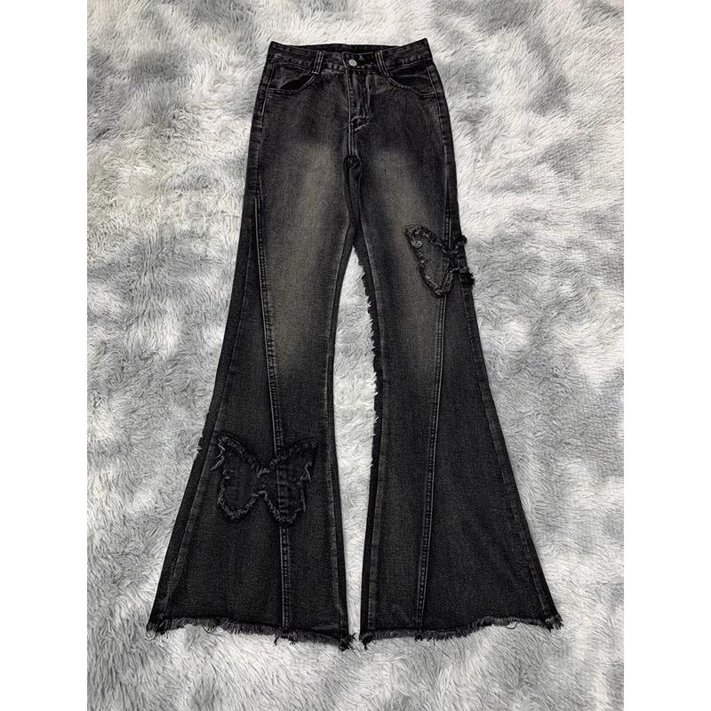

Women s Retro Butterfly Embroidered Low Waist Flared Jeans 2X Large