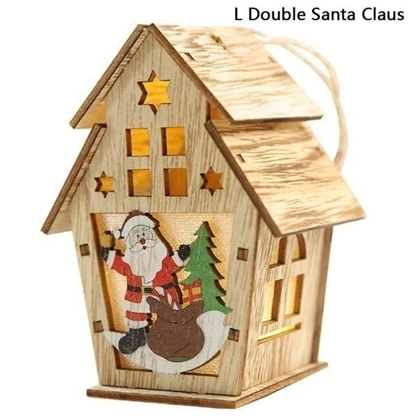 1Pcs Christmas Decorations for Tree LED Light Wood House Cute Tree Hanging Ornaments Holiday Home Decor Party Supplies