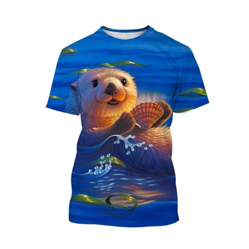 

Милые футболки с рисунком выдры, летняя мода, короткий рукав, забавные 3D-напечатанные животные, мужские и женские футболки, повседневные свободные футболки Harajuku 5XL