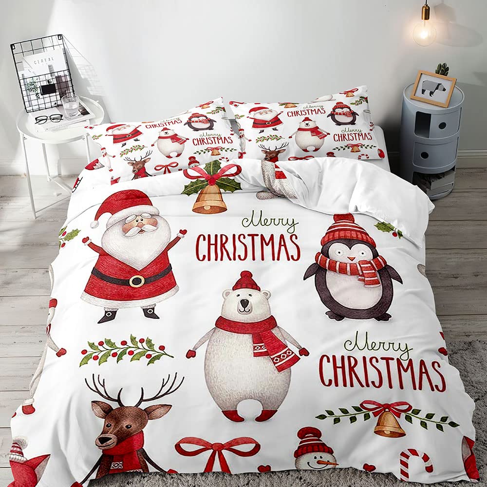 Merry Christmas Duvet Cover Set Red Bow Pattern Comforter Covers And Pillow Shams Buff Color Bedding Sets Twin Size Xmas Decor