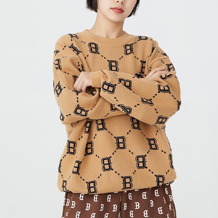 New MLB Old Flower Sweaters Unisex Beige Yellow 3AKPM0226-43BGS