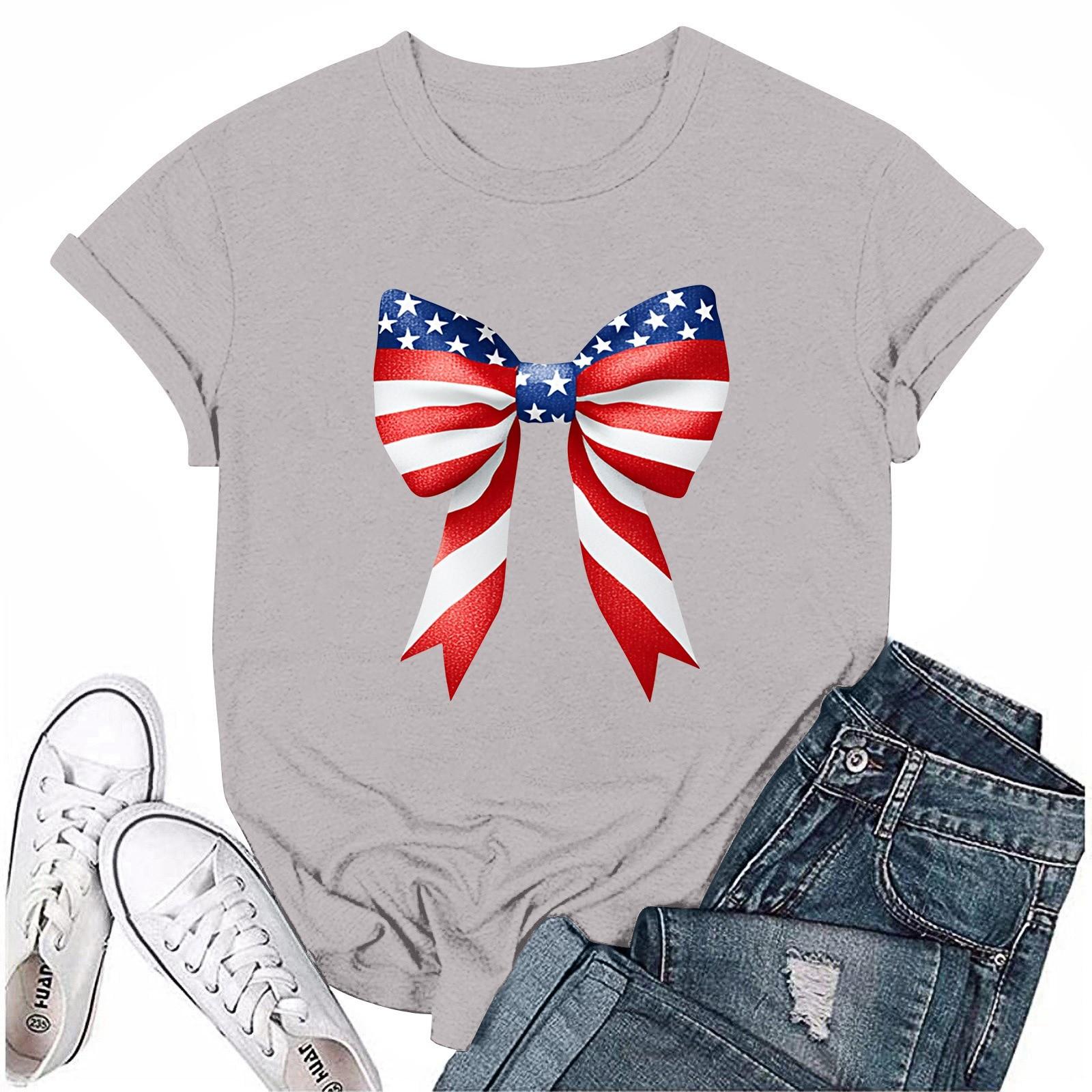 

Adults Casual Daily Round Neck Independence Day Printed Short Sleeved T-shirt Letter Top S
