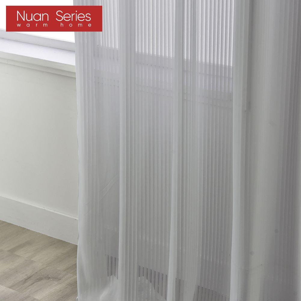 1PC Nuan Series Fabric Upgrade Solid Color Stripe White Tulle Curtain Warm Sheer for Bedroom Living Home Window Decoration