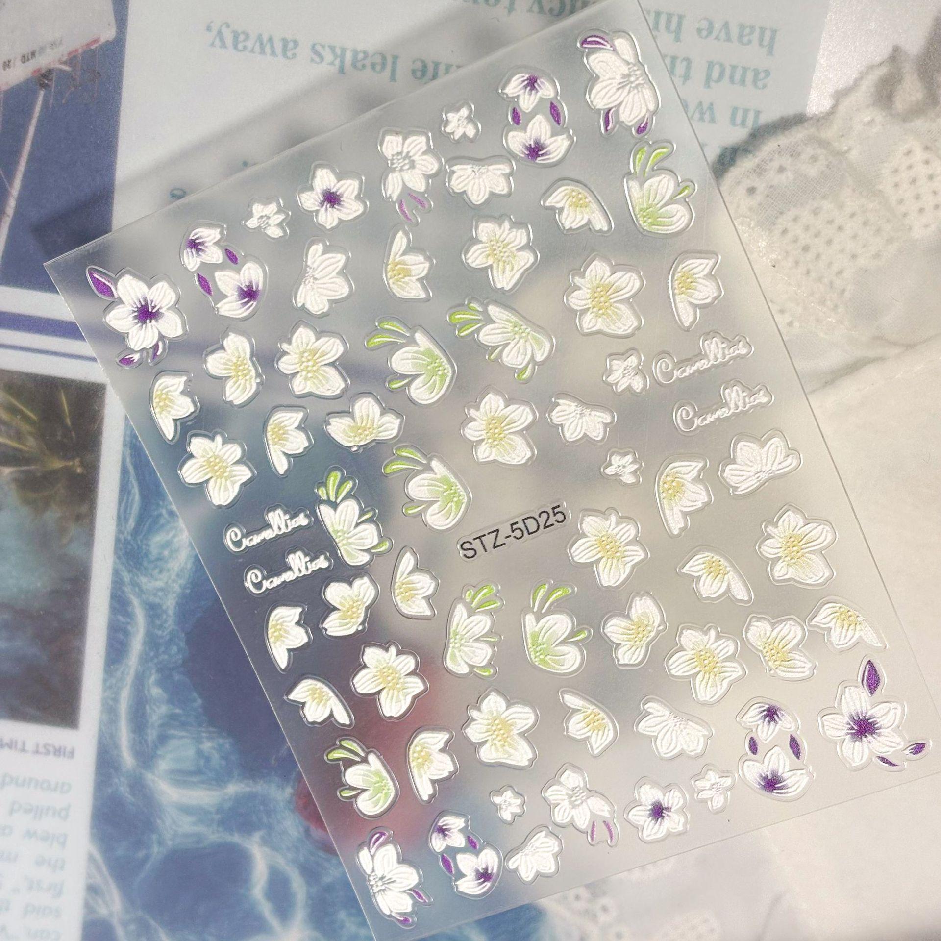 5D Floral Magnolia & Higanbana 3D Embossed Nail Art Stickers