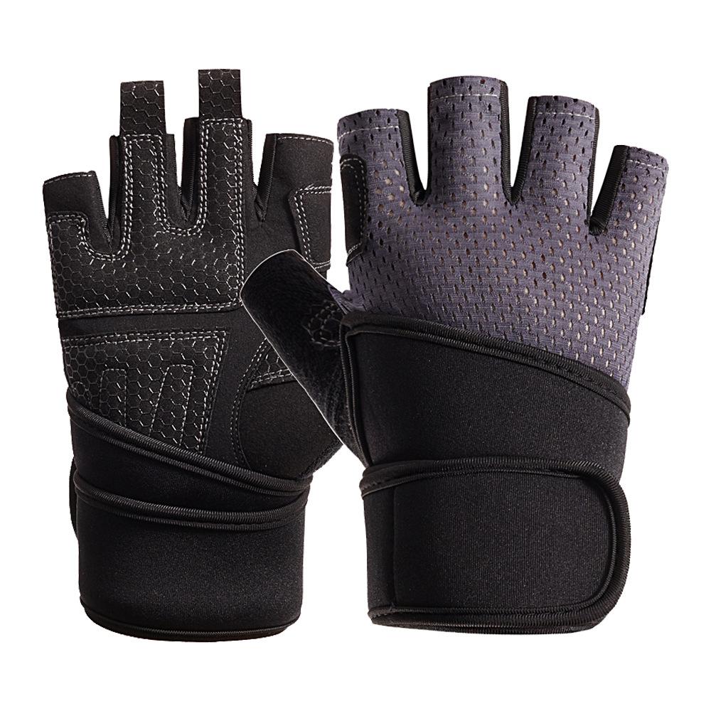 Fitness Half Finger Gloves Men's Equipment Training Exercise Lengthened Wrist Guards Women's Single Bar Pull Up Non Slip Breathable Wear Resistant