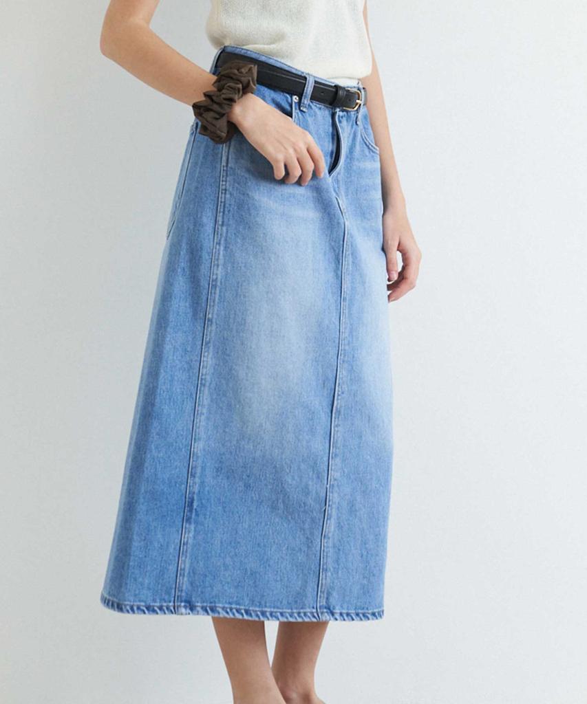 The Rye Slit Denim Midi Skirt(Blue)