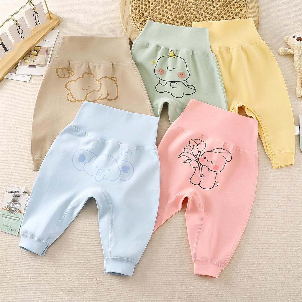 Unisex High Waist Baby Pants with Diaper Cover and Belly Protection for Spring, Autumn, and Winter