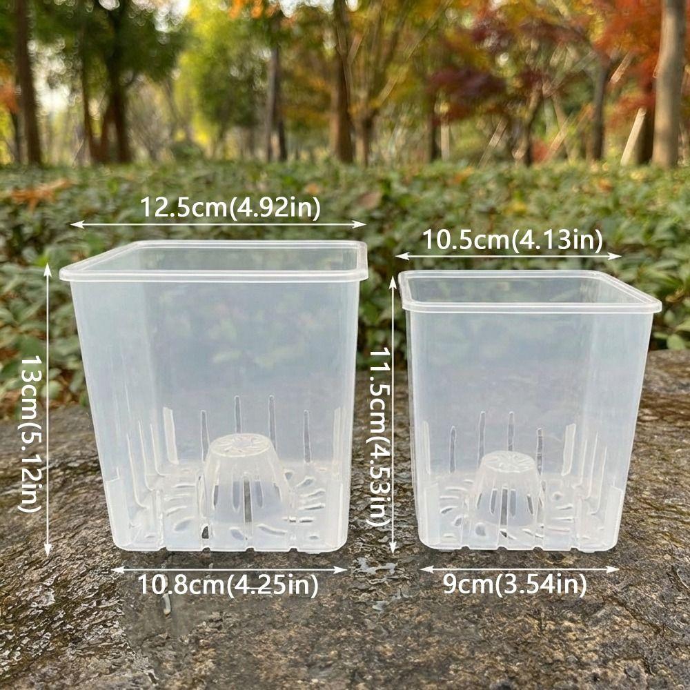 Square Clear Flower Pots Ventilated Drainage Holes Root Control Pot Breathable Seedling Cups with Trays Prevent Root Rot