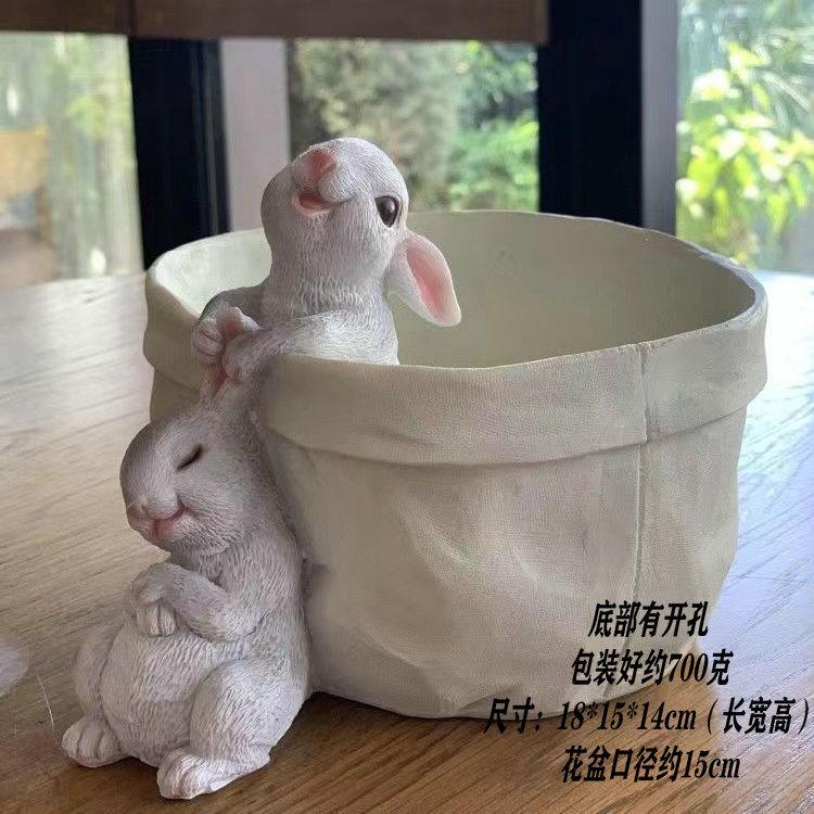 Resin Cartoon Rabbit Flower Pot Simulation Rabbit Plant Pot Creative Artificial Rabbit Statue Flowerpot for Garden Balcony Decor