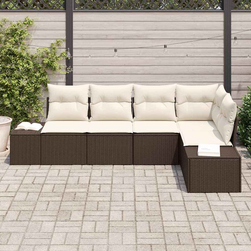 Garden Sofa Set with Storage 5 pcs Brown and Cream Poly Rattan