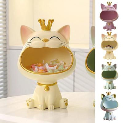 Fortune Crown Katze mit großem Maul Eingang Schlüsselaufbewahrungsschale Dekorative Verzierung, Leichter Luxus Einweihungsgeschenk Skulptur für Schrank