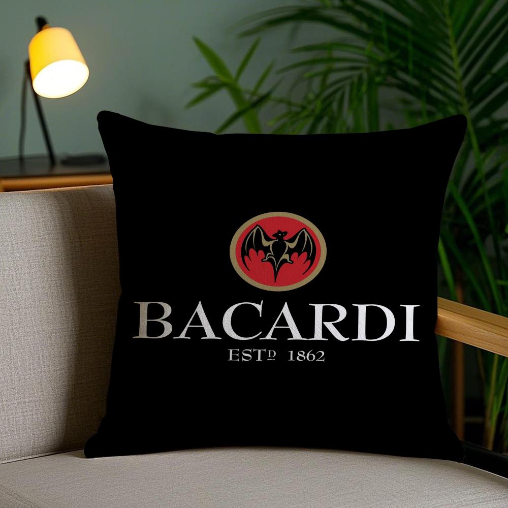 B-Bacardi Logo Cushion Cover Plush Fabric Soft Double-Sided Printed Invisible Zipper Sofa Pillow Case Home Decor