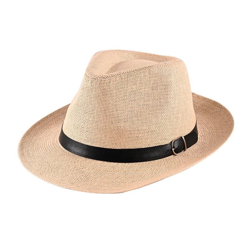 Curled brim top hat middle-aged men sunscreen breathable travel vacation visor straw hat literary and retro