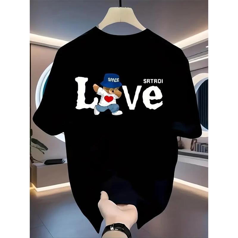 

New Summer Men s Fashion T-shirt Personality Love Printed Men s T-shirt Top M чорний
