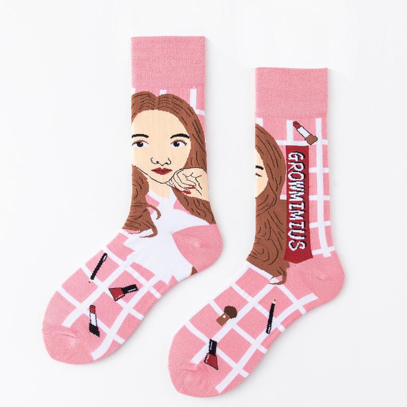 REMOULD Women Fashion Designer Mismatching AB Socks High Quality for Girls Art Crazy Socks With Print Pattern Fancy Cool