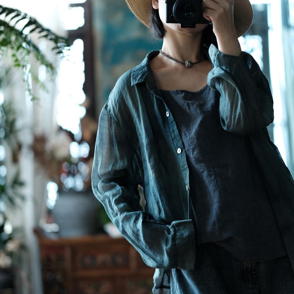 Johnature Women Vintage Shirts Tops Spring Button Long Sleeve Blouses Loose Women Irregular Shirts