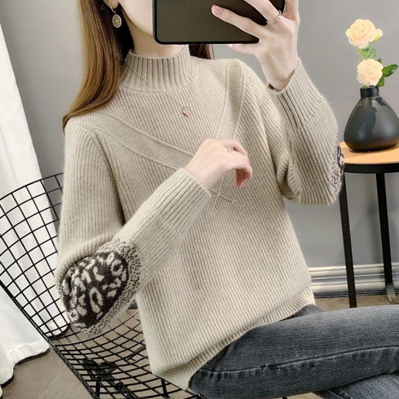 Plus Size Solid Mock Neck Sweater, Casual Long Sleeve Sweater for Fall & Winter, Women's Plus Size Clothing