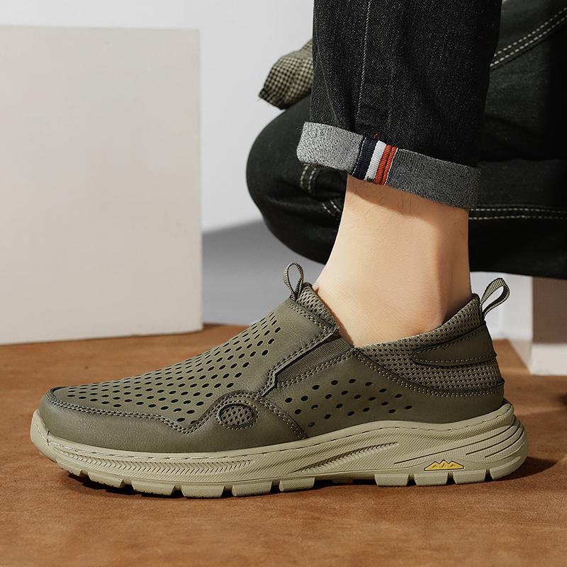 High Quality Men Leather Shoes Summer Handmade Man Casual Shoes Breathable Slip on Mens Business Shoes Lightweight Driving Shoes