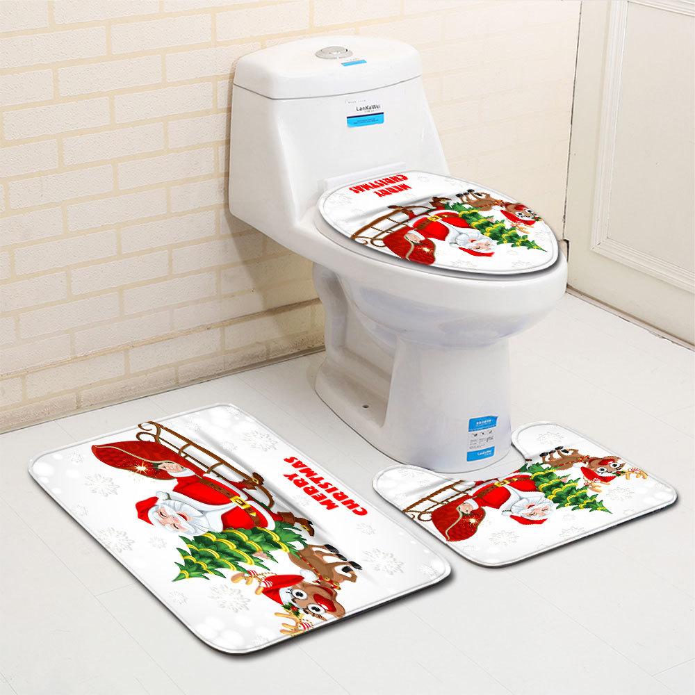 Christmas Bathroom Floor Mat Toilet Three-Piece Set