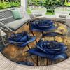 Luxury  Navy Golden  flower Pattern Round Shape Floor Mats Kitchen Hallway Runner Rug Bedroom Living Room Soft Carpet Non-slip Area Rug