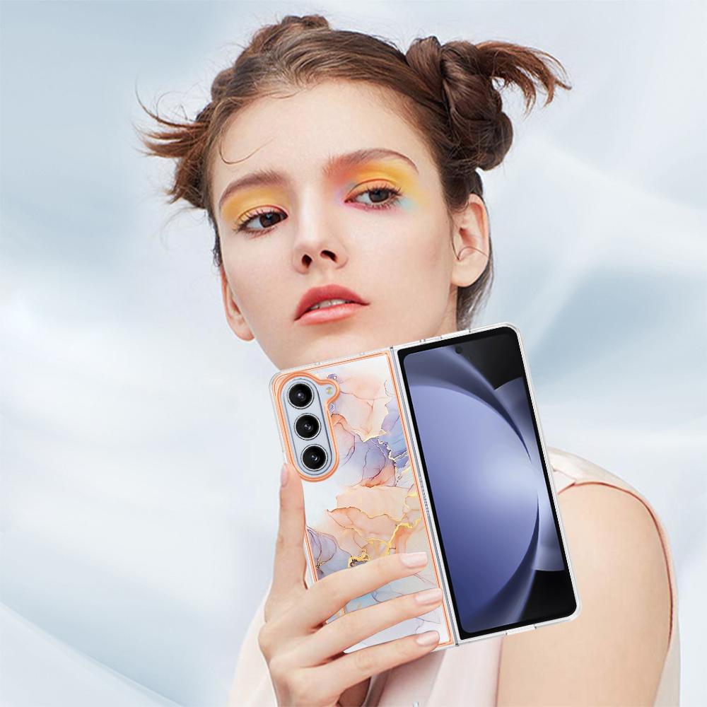 For Samsung Galaxy Z Fold5 5G Case with IMD Marble Flower Pattern TPU Mobile Back Cover