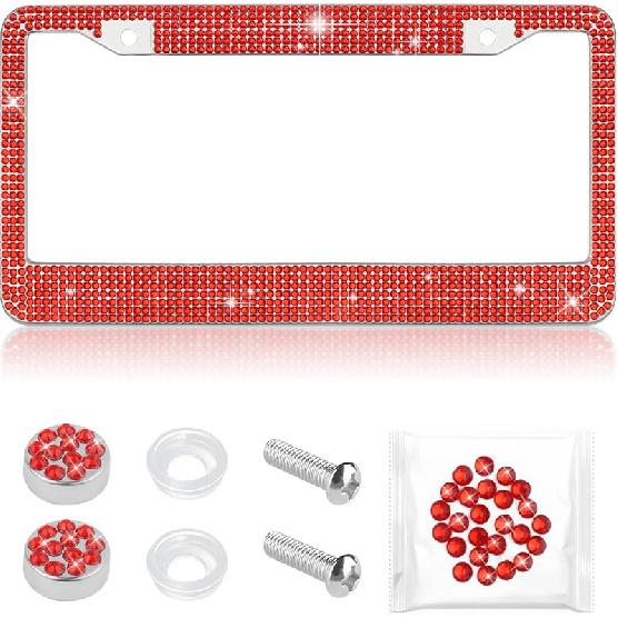 Bling Diamond License Plate Frame,Universal Stainless Steel License Plate Holder Fits U.S. Standard 2 Holes Model,Sparkle License Plate Frames Bling