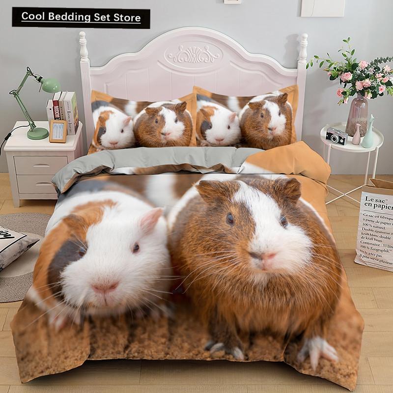 3D Marsvin Påslakan King Queen Härligt Hamster Sängklädesset För Barn Pojke Flicka Djur Husdjur Mus 2/3 Delar Polyester Täcke