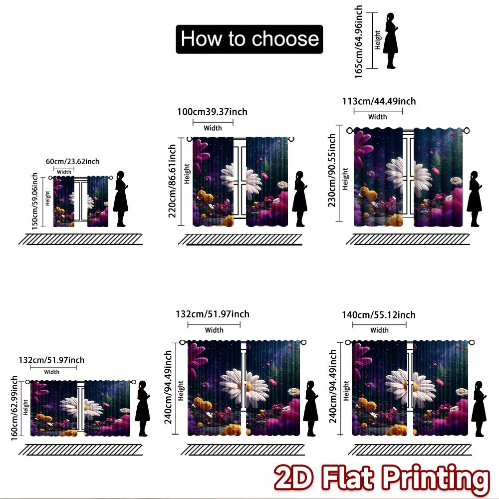 2D flat printing 2pcs Window Treatment Curtains Cosmic Floral Galaxy Dreamscape Digital Printed Polyester Drapes Birthday Party