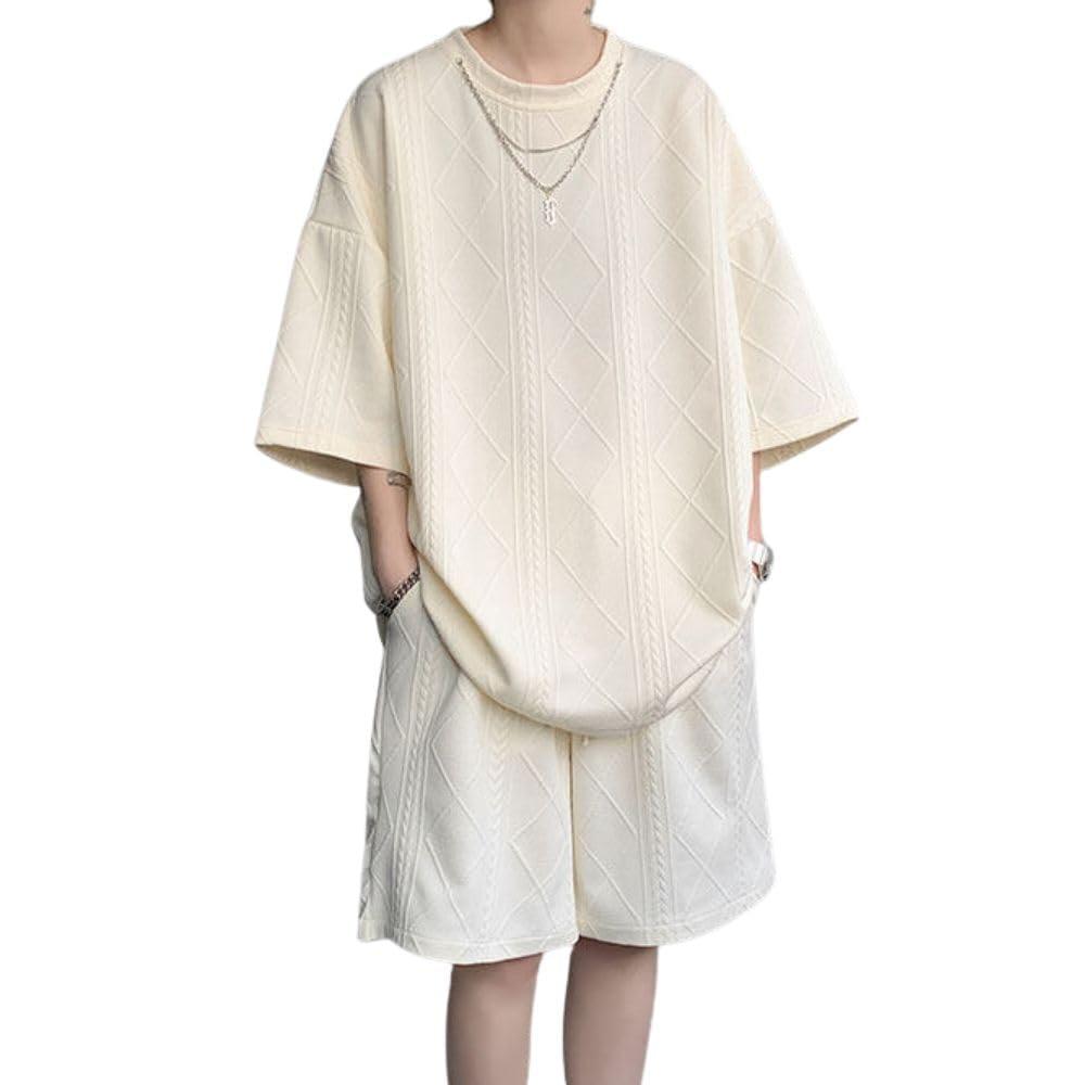 

Летний спортивный костюм с коротким рукавом и шортами, свободный и прохладный, размер 2XL, мужской набор с футболкой, стиль, повседневный, влагоотводящий, быстросохнущий, посадка, стильный,