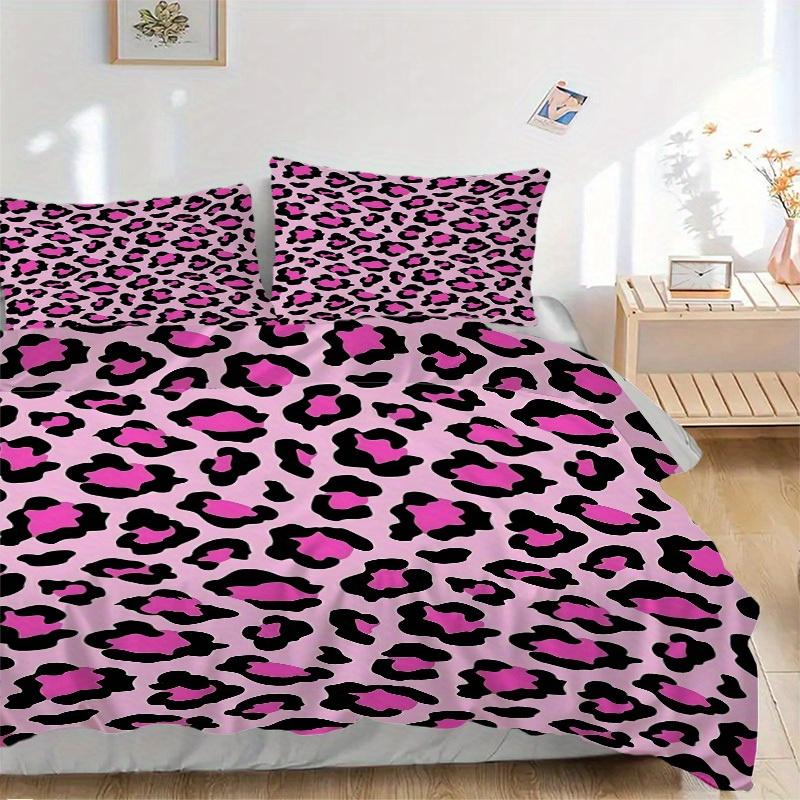 3Pcs Pink Leopard Print Printed Bedding Set, Breathable And Soft,(Includes 1 Duvet Cover And 2 Pillowcases, Quilt Not Included) yy250815155