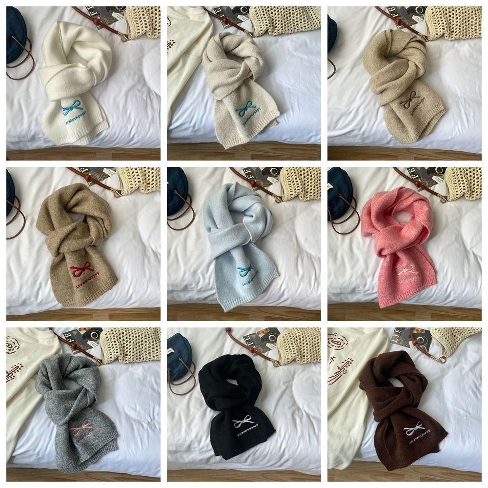 Bowknot Knitted Scarves Cashmere Wool Shawl Retro Embroidery Bow Scarf Male
