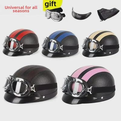 Harley Leather Motorcycle Half Helmet - Unisex Summer Riding Safety Helmet