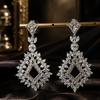 High-End Geometric Zirconia Earrings for Women - Long S925 Silver Needle, Bridal Wedding Fashion Accessories