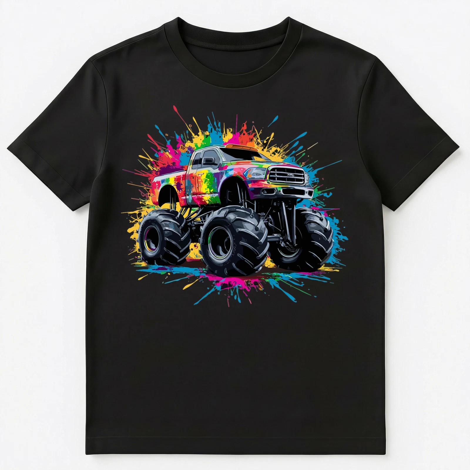 

Colorful Paint Splash Monster Truck Art Graphic Unisex T-Shirt 2XL