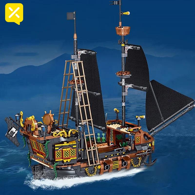 ToylinX Klocki do budowania statku pirackiego Żaglowiec Sztormowy Model MOC Zestawy klocków Kreatywna dekoracja na biurko Zabawki edukacyjne dla dzieci
