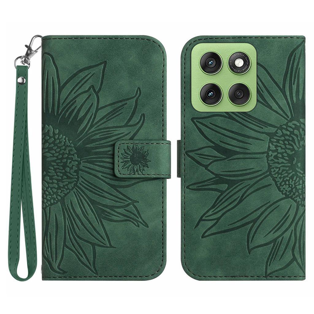 Pro Motorola Edge 60 5G/60 Fusion 5G Pouzdro Kožené peněženkové pouzdro s potiskem slunečnice a zápěstním poutkem