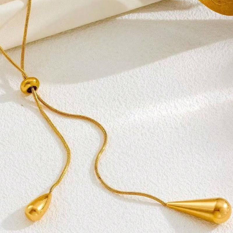 1pc Stainless Steel Retro Minimalist High-End Metallic Water Drop Pendant Necklace