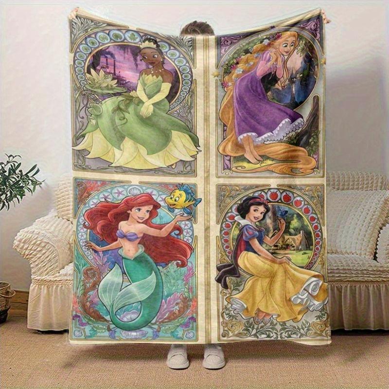 1pc Disney Princesses Glass Design Throw Blanket, Home Decor, Couch Cover, Outdoor Blanket, Gift for Her, Flannel Blanket, Suitable for Bedroom, Livin