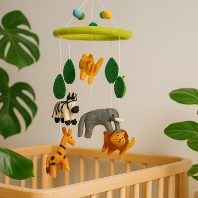 Safari Felt Baby Mobile, Zebra Elephant Giraffe Lion