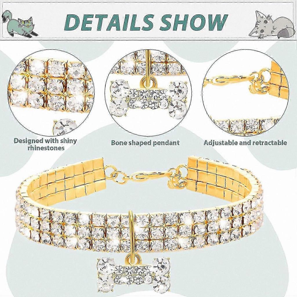 Strasskatzenhalsband mit Anhänger, verstellbares Bling-Kristall-Diamant-Haustierhalsband für Katzen und kleine Hunde (Gold)