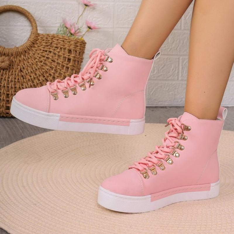 Large Size Casual High-top Boots for Women's Autumn and Winter New Lace-up Sports Leather Boots for Women's Cotton Boots for Women