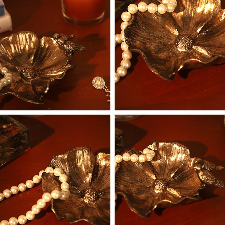 Zinc Alloy Trinket Tray for Small Spaces, Gold Jewelry Dish, 2 Birds